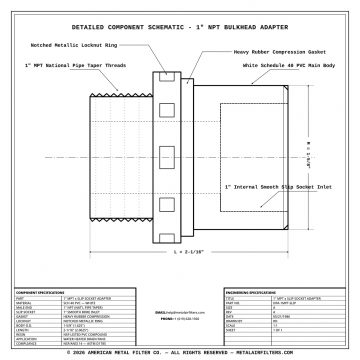 WSG202020 1-inch NPT drain adapter technical drawing